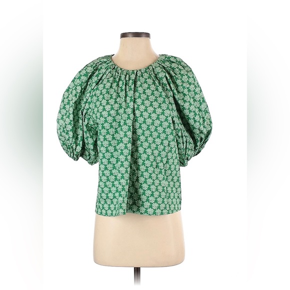RHODE Rowan Puff Sleeve Top Resort Green Floral Print Cotton Medium - Picture 2 of 3